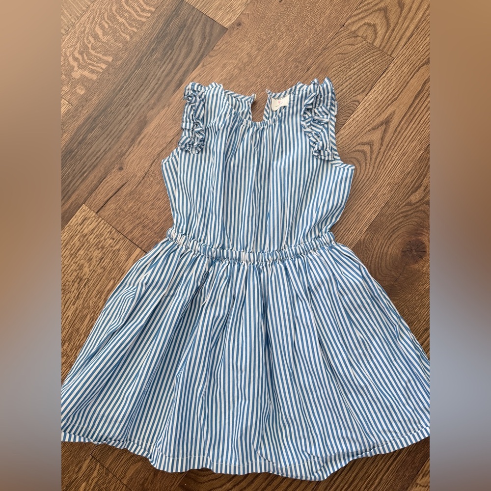 Crewcuts Blue and White Striped Ruffle-Sleeve Dress - size 5